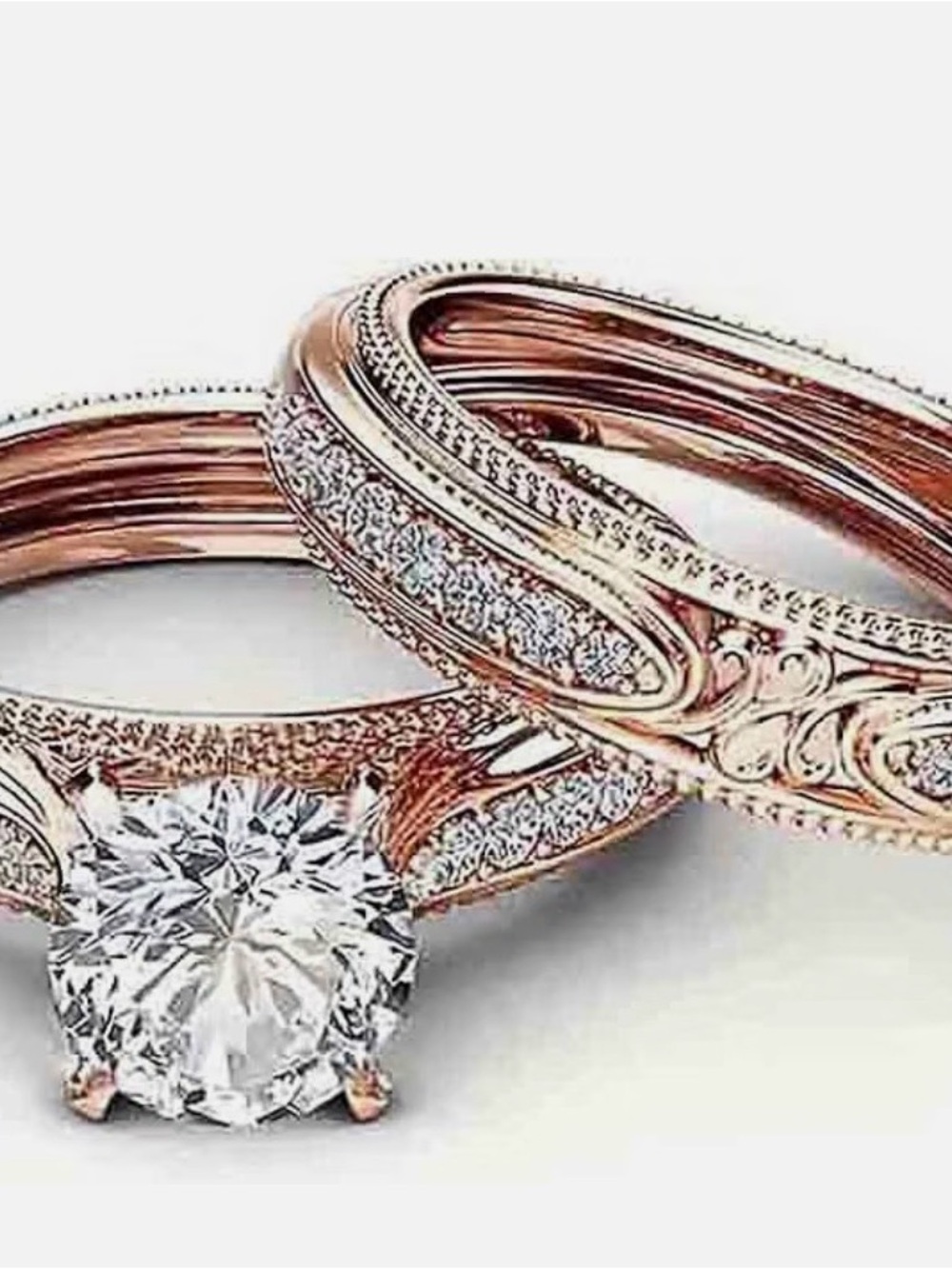 Rose Gold Engagement Ring with Pavé Diamonds - Elegant Women Jewelry